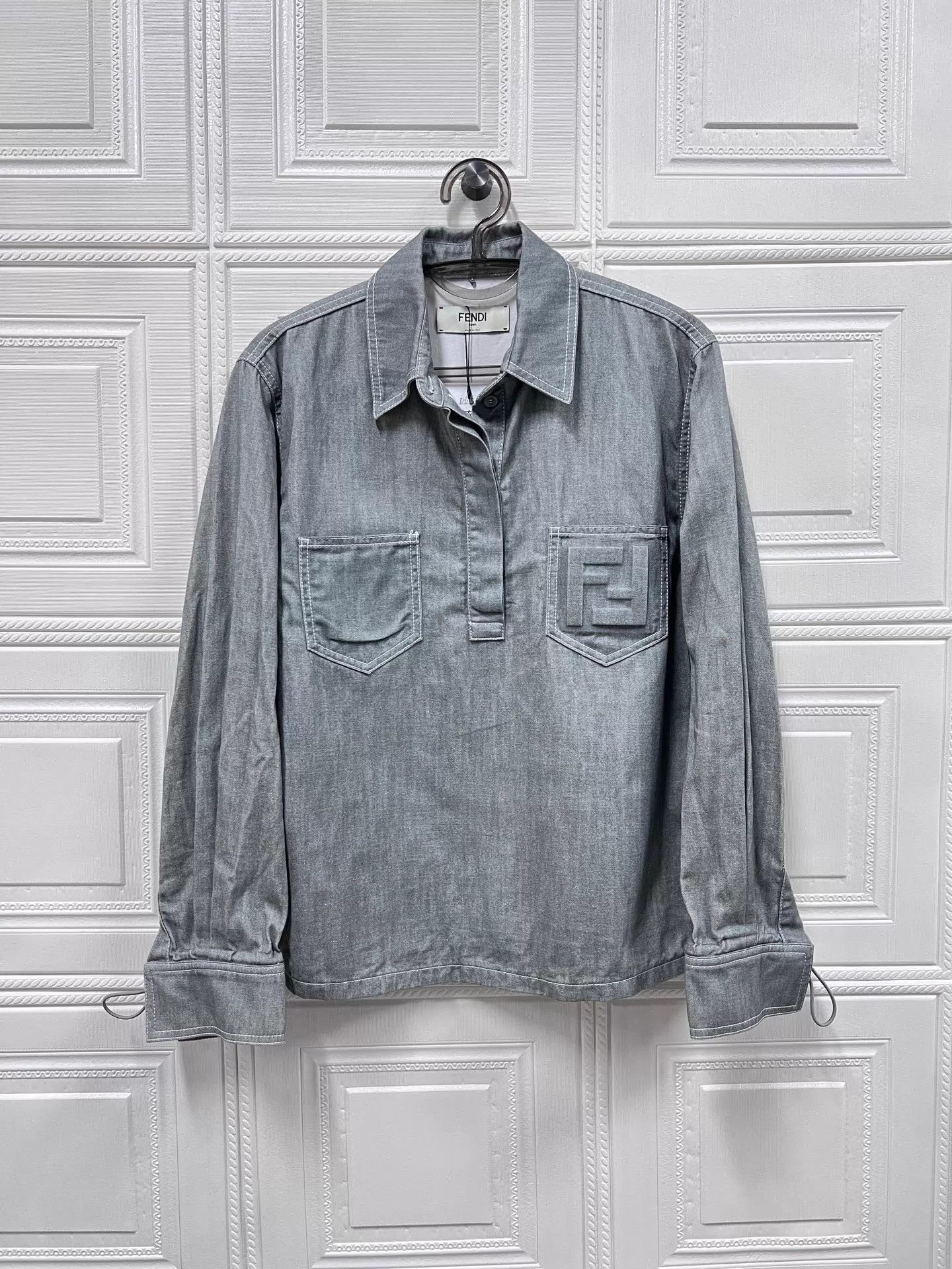 Fendi Fendi Embossed Logo Denim LS Shirt 40 99New D61506 Size S / US 4 / IT 40 - 1 Thumbnail