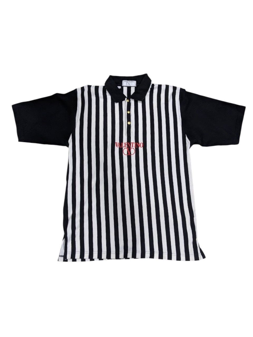 Valentino VALENTINO POLO BLACK WHITE STRIPE WITH ENGRAVED BUTTON UP Size US M / EU 48-50 / 2 - 1 Thumbnail
