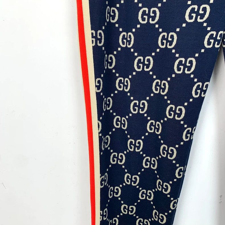 Gucci Gucci Size M Dark blue logo jiccard full-print side stripe Size US 30 / EU 46 - 4 Thumbnail