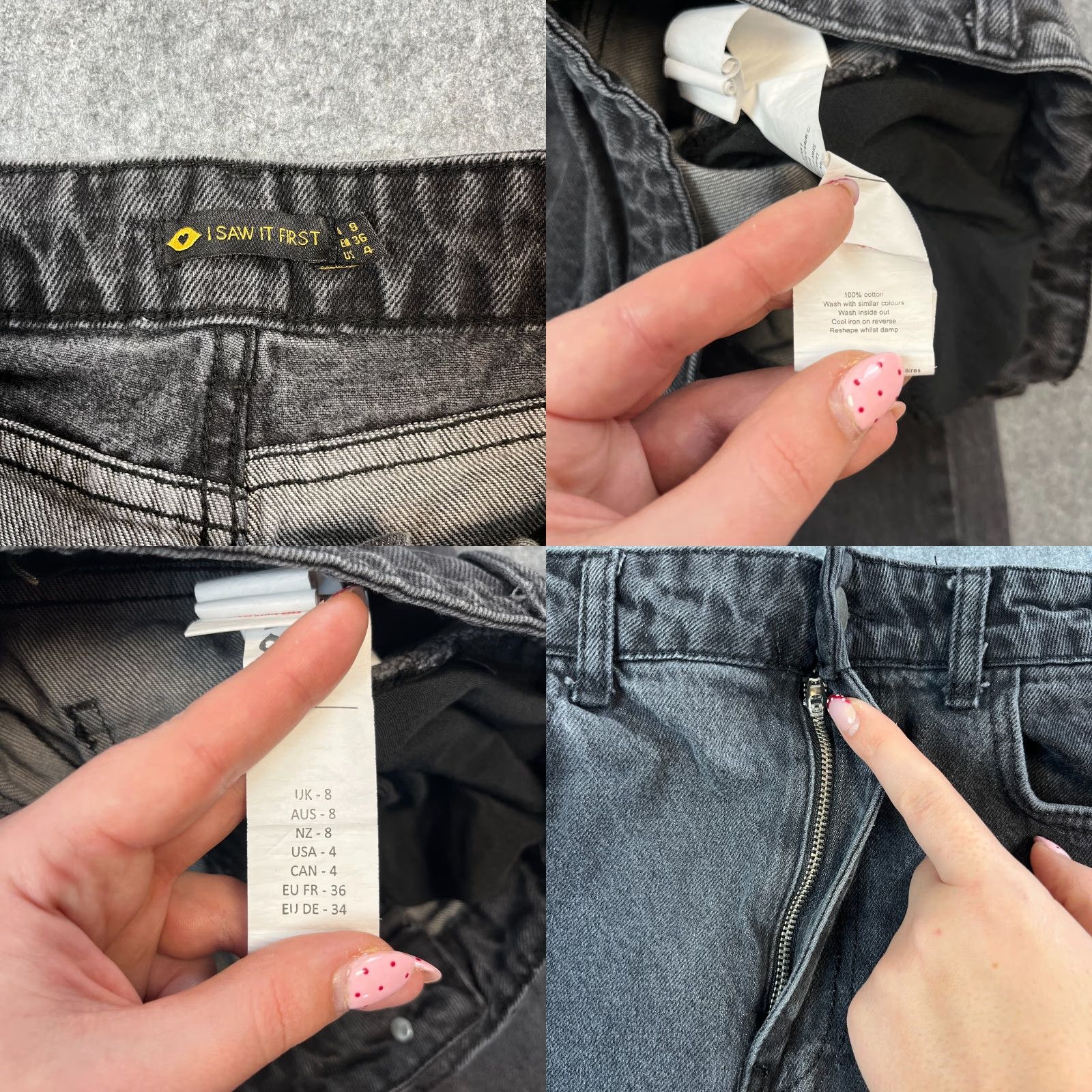 Vintage I Saw It First Womens Jeans Relaxed Baggy Straight W28 L32 Grey High Waist Denim 5-Pocket Shirt Womens Jeans England UK8 Vintage No Pattern Jeans Size 30" / US 8 / IT 44 - 8 Thumbnail