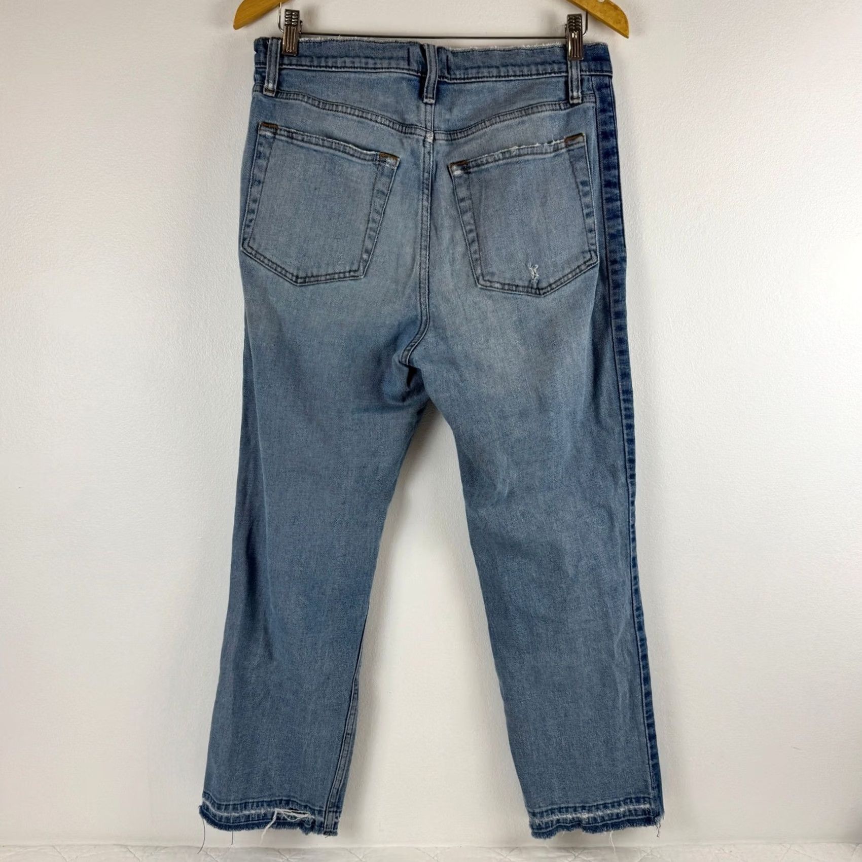 Abercrombie & Fitch Abercrombie & Fitch Zoe Natural Rise Ankle Straight Jeans Distressed Stripe Blue 12R Womens Size 34" / US 12 / IT 48 - 2 Thumbnail