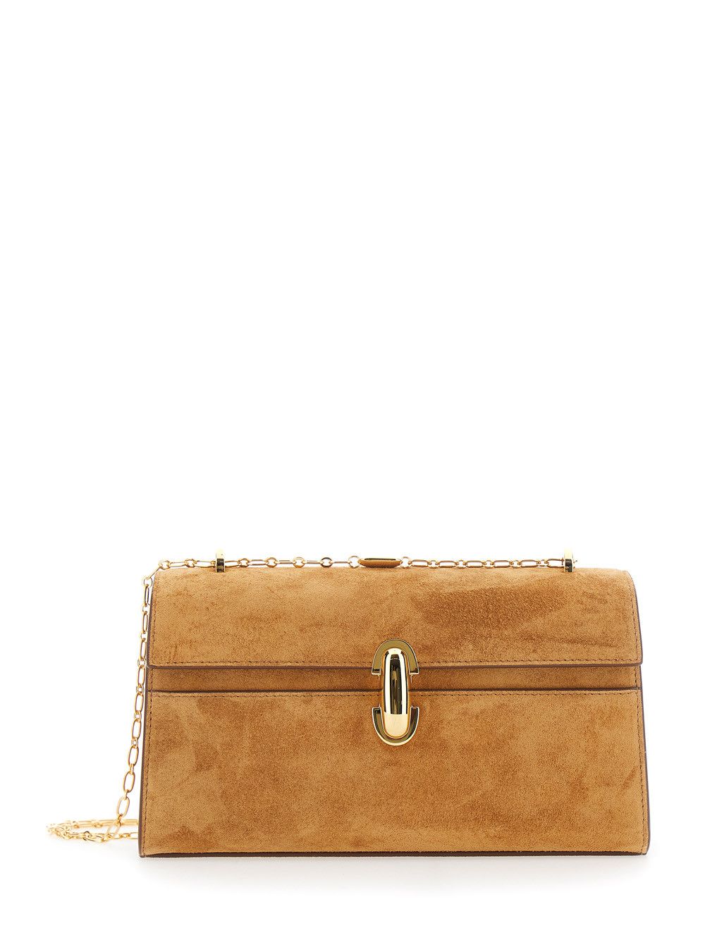 Savette 'Chain Symmetry' Brown Crossbody bag with Chain Strap and Turn Lock Closure on Front in Suede for Women Size ONE SIZE - 1 Thumbnail
