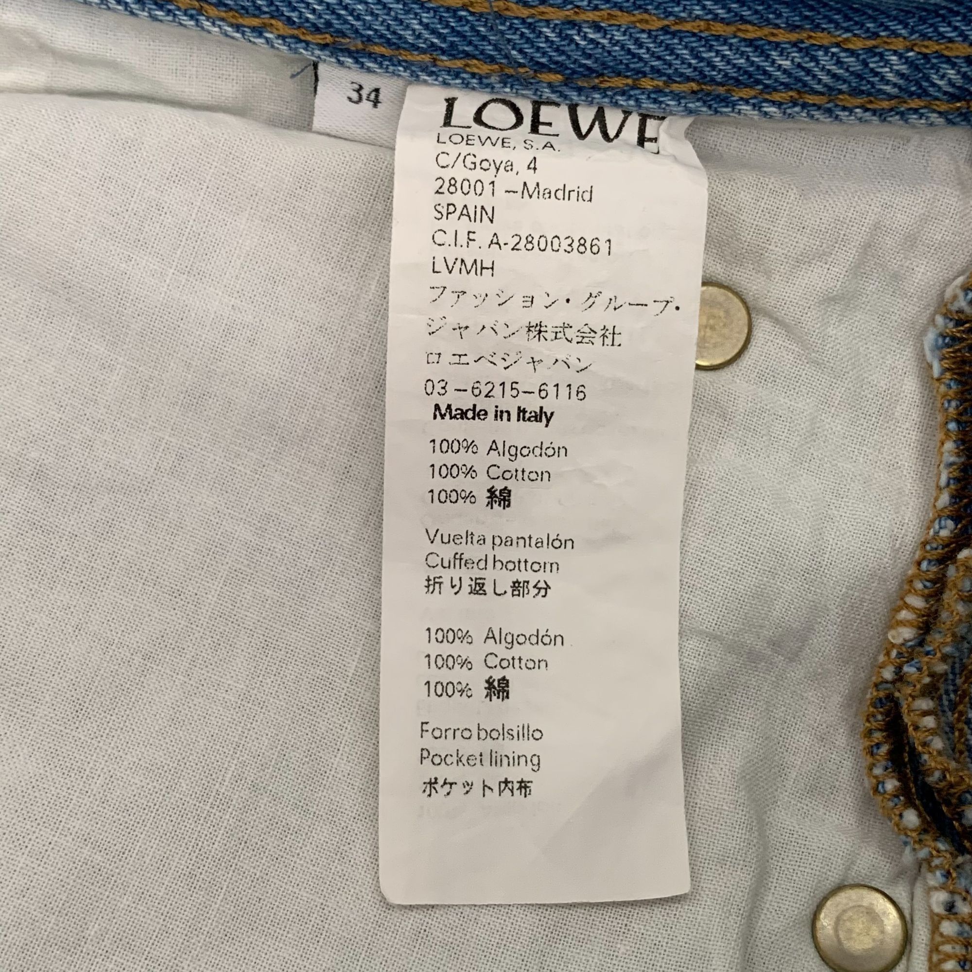 Loewe Loewe Blue Cuffed Cotton Denim Casual Trousers (Size 34/XXS) Size 27" / US 4 / IT 40 - 3 Thumbnail