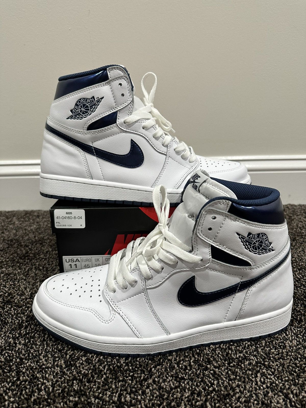 Jordan Brand × Nike Air Jordan Retro 1 High OG Metallic Navy White Sneakers Size US 11 / EU 44 - 8 Thumbnail
