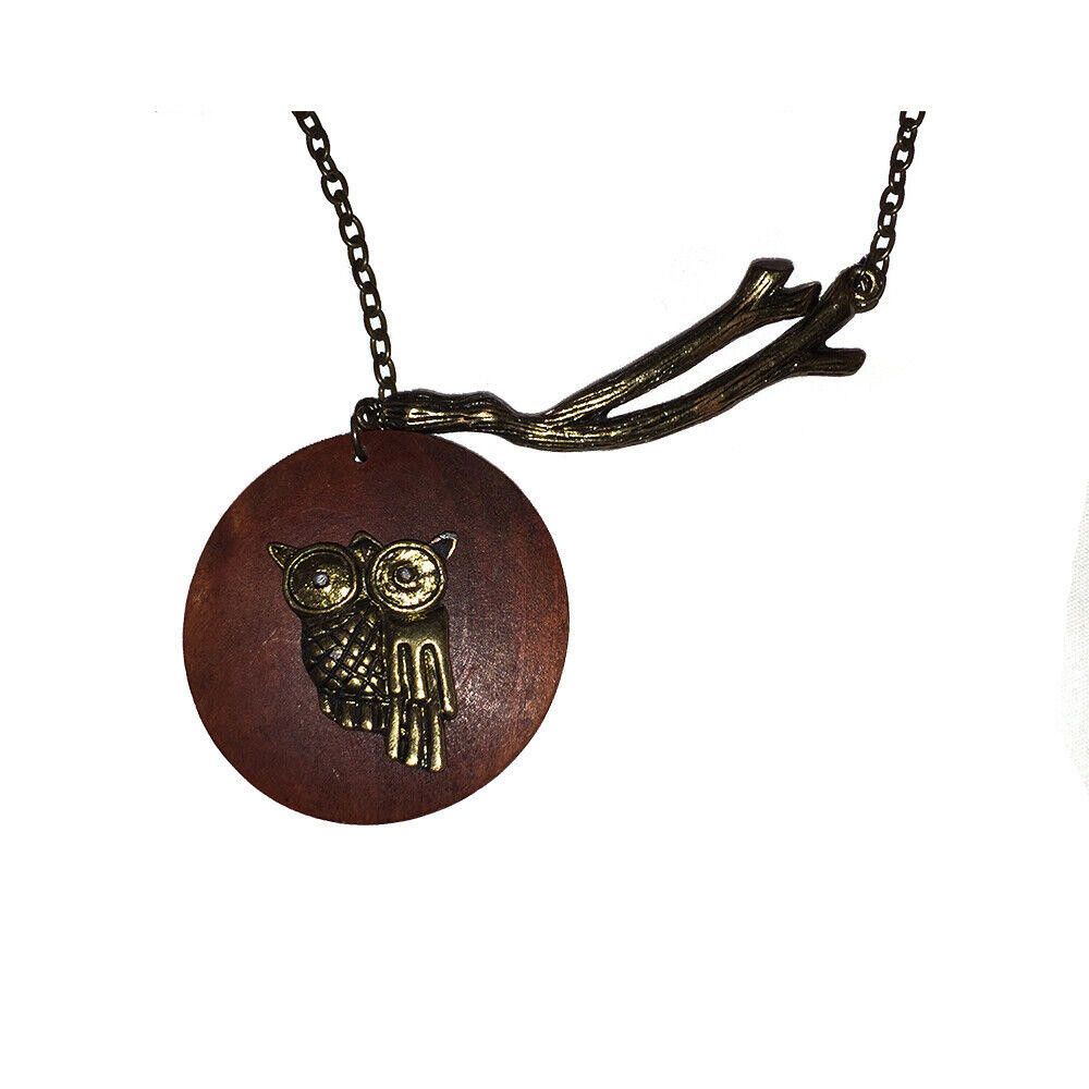 Designer Brass and Wood Owl with Branch Necklace Size ONE SIZE - 1 Thumbnail