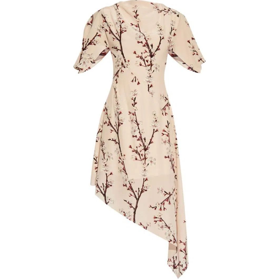 Alexander McQueen o1srvl11e0326 Blossom Asymmetric Midi Dress in Multicolor Size M / US 6-8 / IT 42-44 - 1 Thumbnail