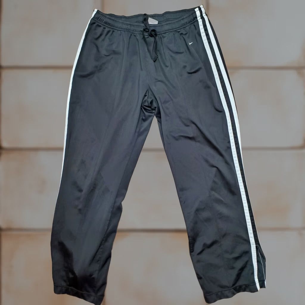 Nike Nike Pants L Black White Stripes Athleisure Track Running Mens Adjustable Drawstring Elastic Waist Pockets Straight Leg 12-14 Sportive Size US 33 - 1 Thumbnail