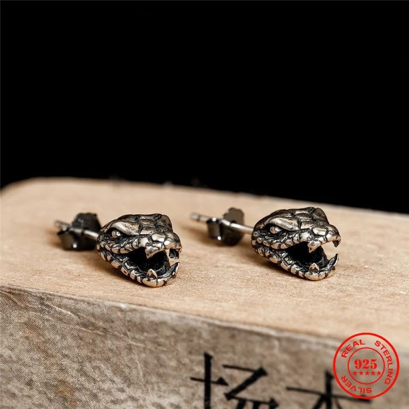 Jewelry Cobra Head Stud Earrings 925 Sterling Silver Ear Gift Size ONE SIZE - 1 Thumbnail
