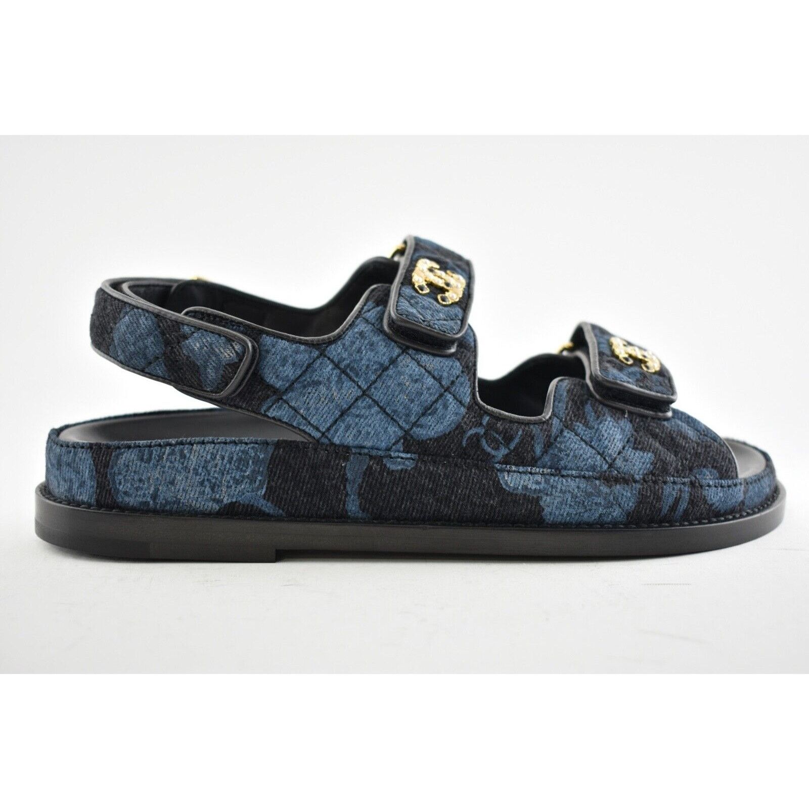 Chanel Chanel 21A Blue Black Grey Denim CC Logo Mule Slide Strap Size US 7.5 / IT 37.5 - 2 Thumbnail