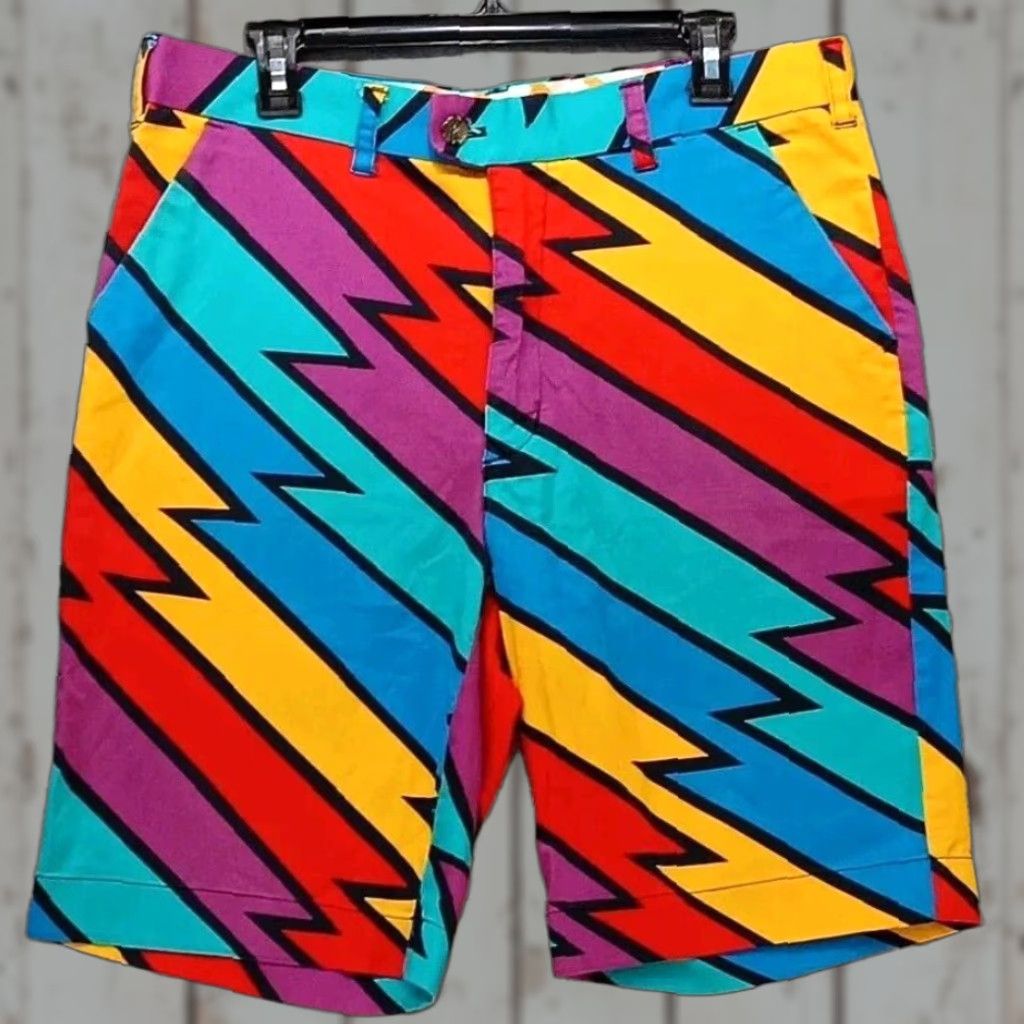 Loud Mouth Golf Short Pants Men's 36 Multicolor Saw Tooth Pattern Geometric Athletic Mini - 16?