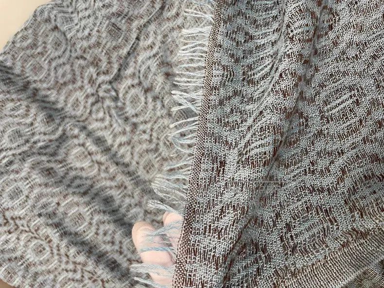 Loro Piana Loro Piana Blue Patterned Cotton Linen Scarf Size ONE SIZE - 7 Thumbnail