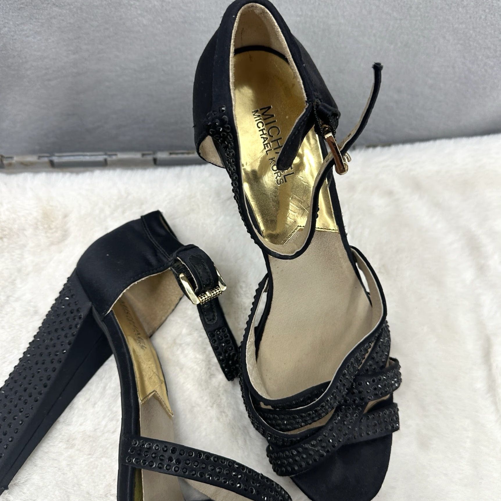 Michael Kors Michael Kors Womens Heels Open Toe Platform 10 Black Rhinestone 90s Going Out Party Size US 10 / IT 40 - 4 Thumbnail