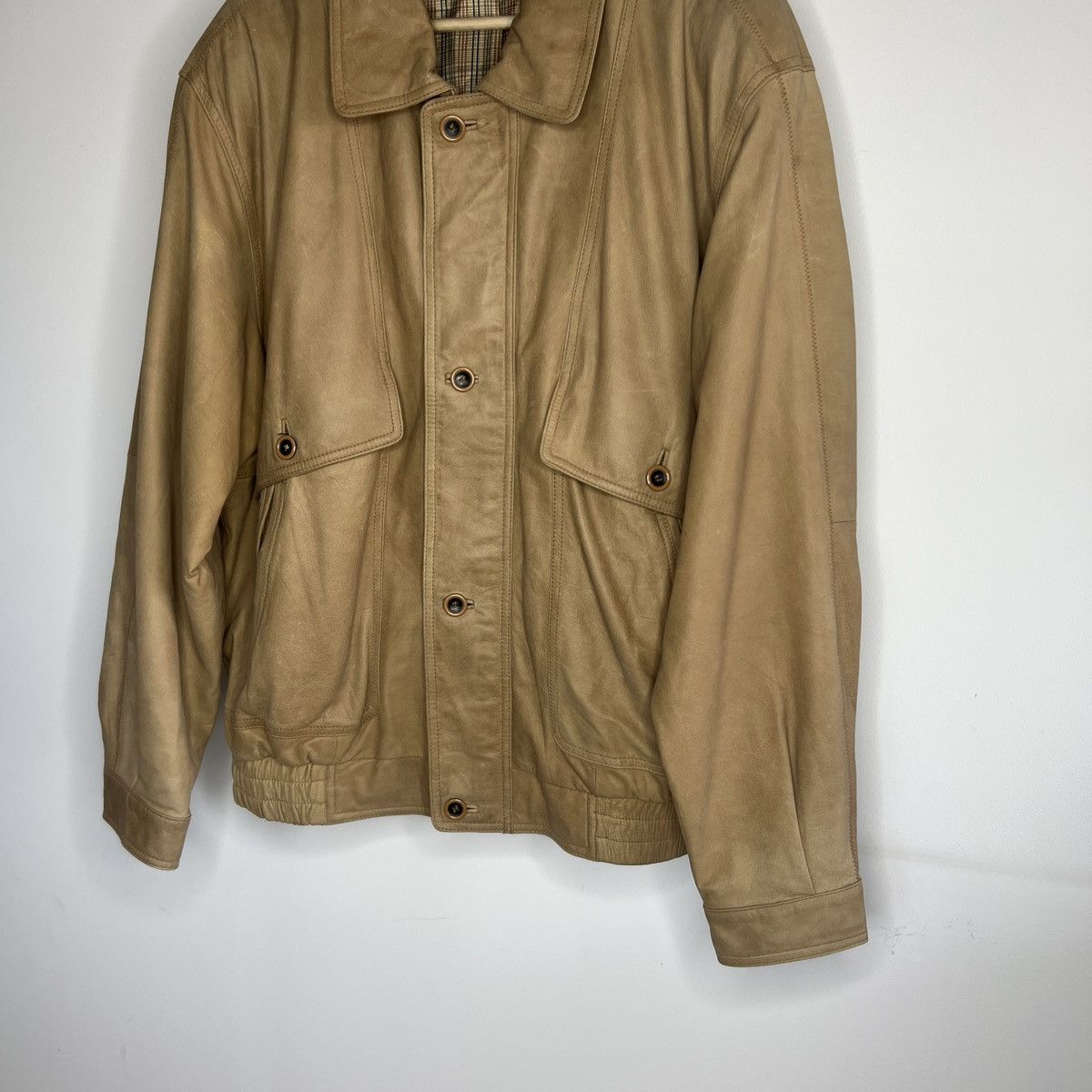 Japanese Brand × Vintage Vintage Leather Jacket Biker Ramones Beige Genuine Trucker Size US XL / EU 56 / 4 - 2 Thumbnail