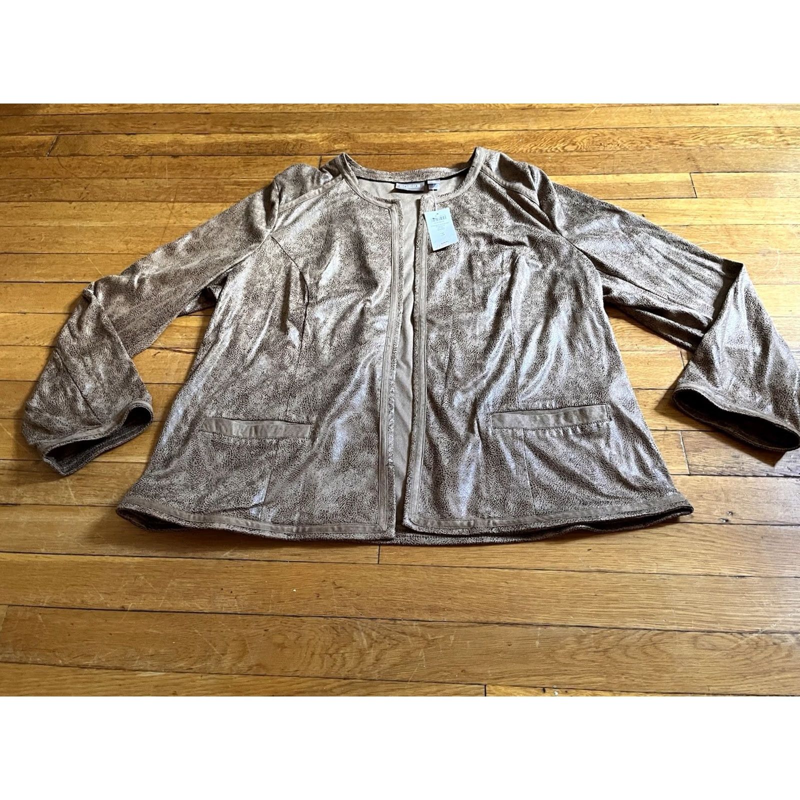 Vintage Chico's Embossed Faux Suede Jacket Women’s XL Brown Size XL / US 12-14 / IT 48-50 - 2 Thumbnail