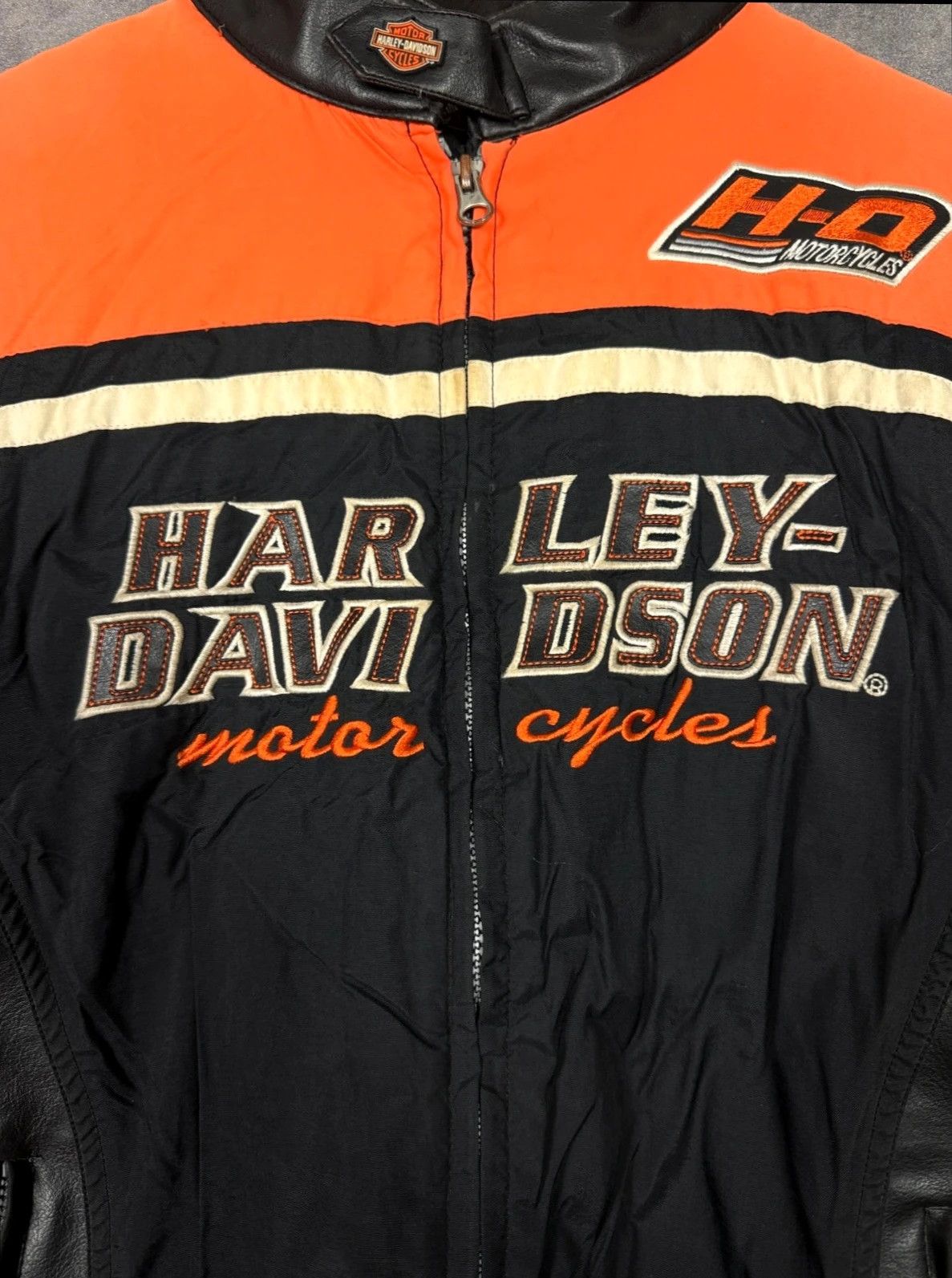Vintage Harley Davidson Leather Jacket Big Logo Black Orange Size US L / EU 52-54 / 3 - 2 Thumbnail