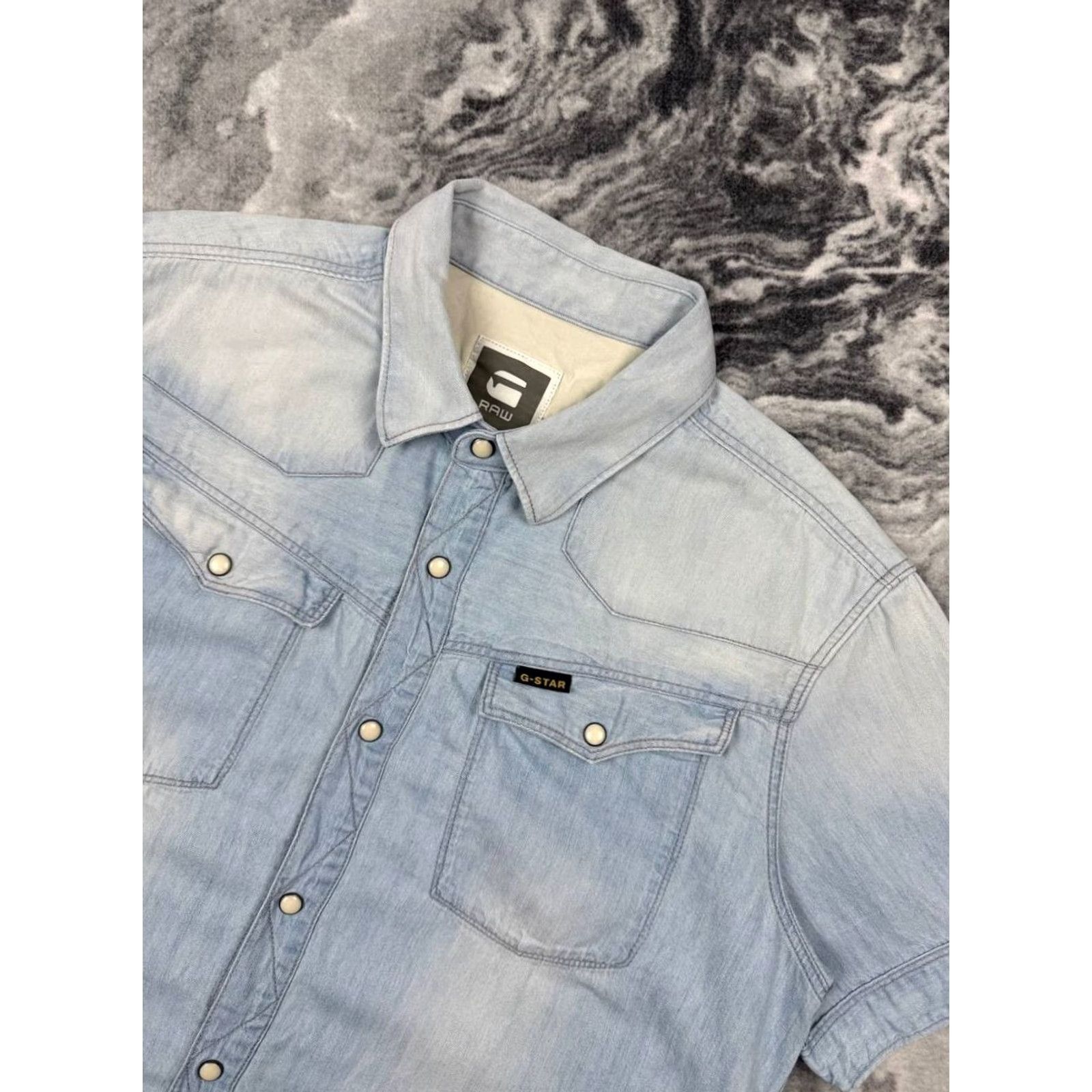 G-Star G-Star Raw Tailor Denim Shirt Short Sleeve Button-Up Men L Blue Size US L / EU 52-54 / 3 - 2 Thumbnail