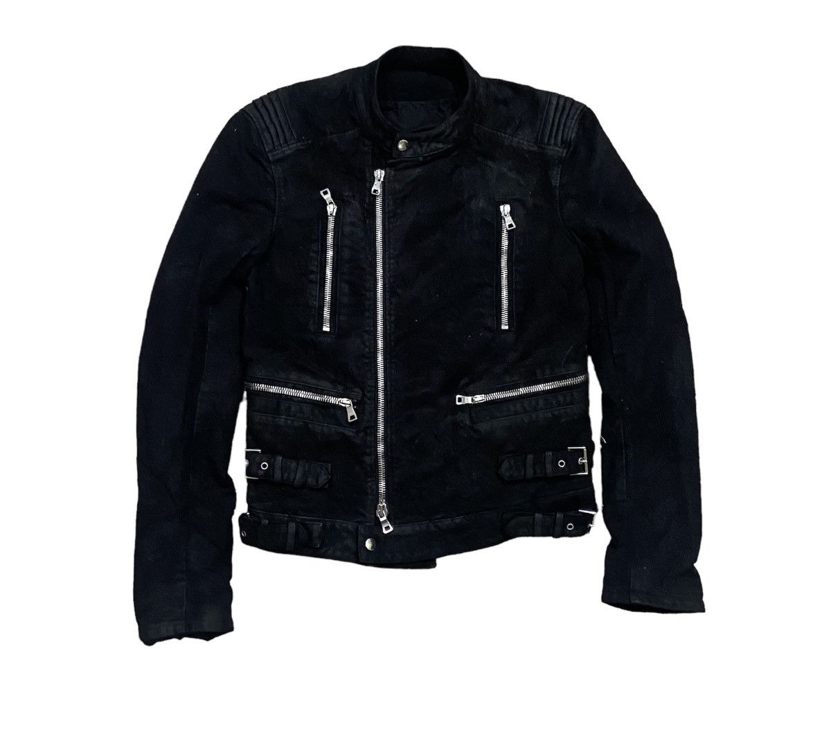 Balmain Double Collar Zipped Bondage Suede Jacket