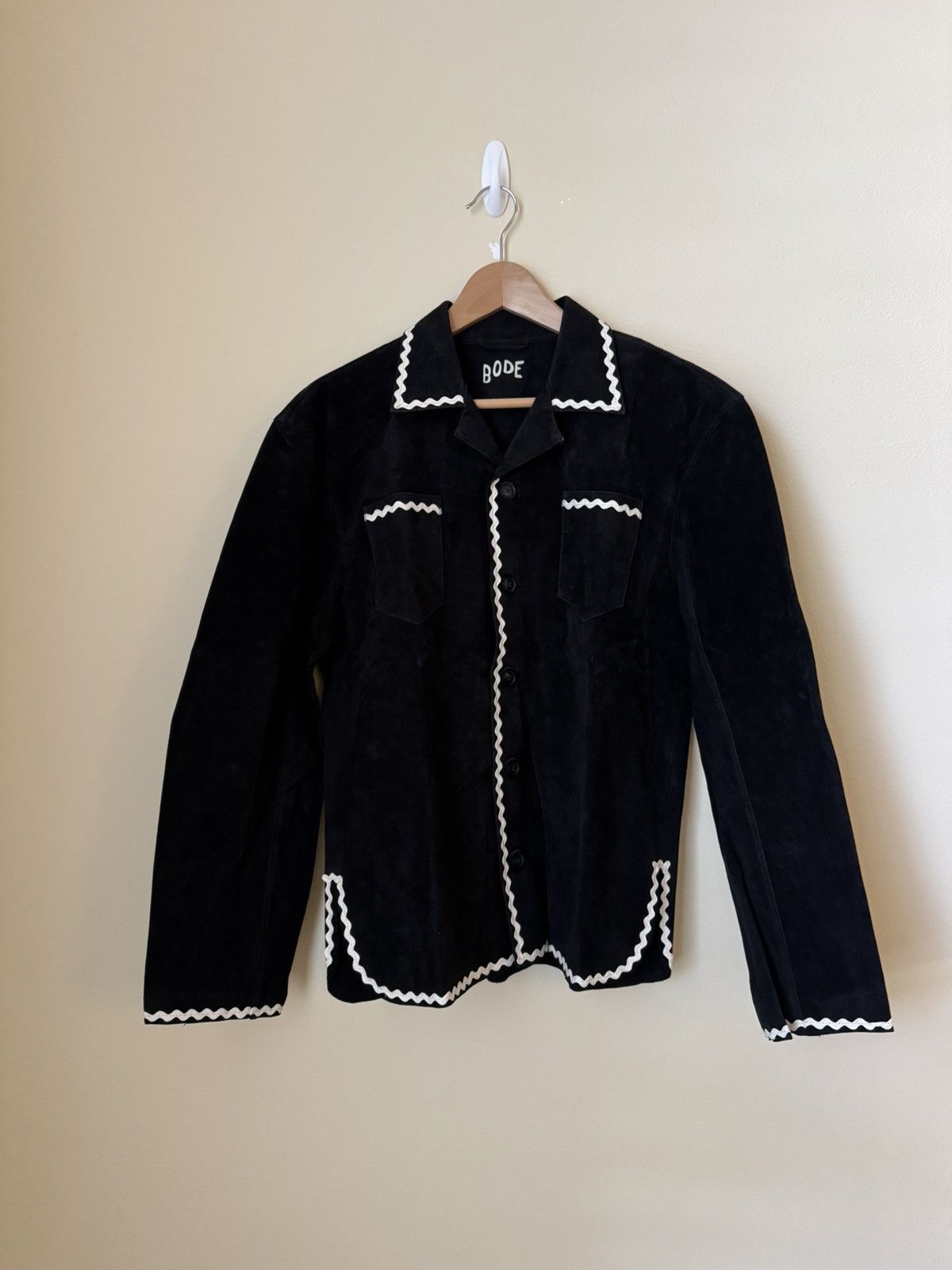 ジャケット・アウター BODE SUEDE RICKRACK WORKSHIRT 22AW XS/S Bode Bode Suede Rickrack Workshirt Black/White | Grailed