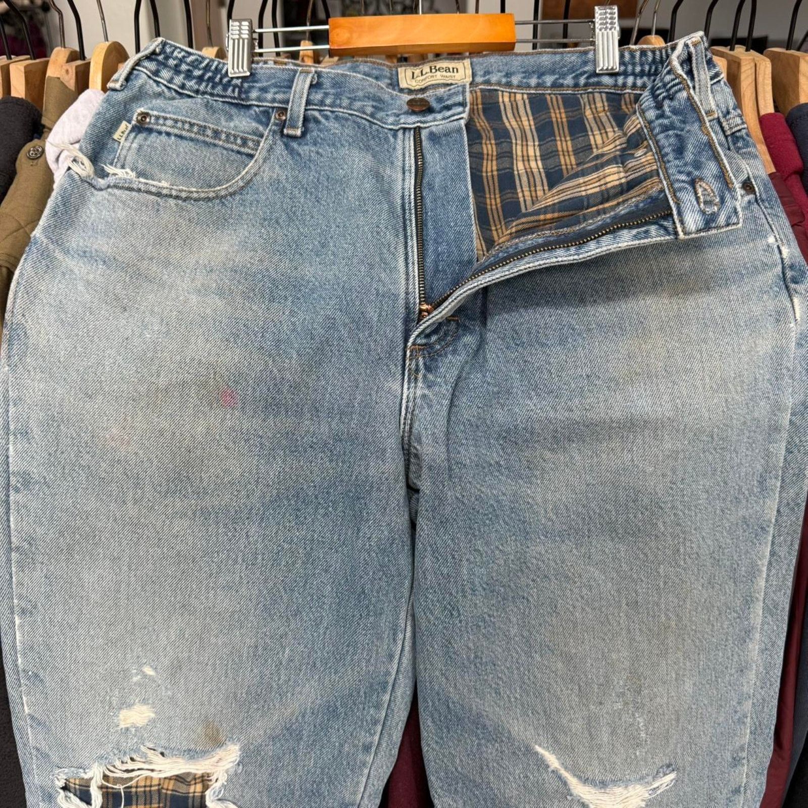 Other Vintage Y2K L.L.Bean Flannel Lined Distressed Jeans Size US 33 - 5 Thumbnail
