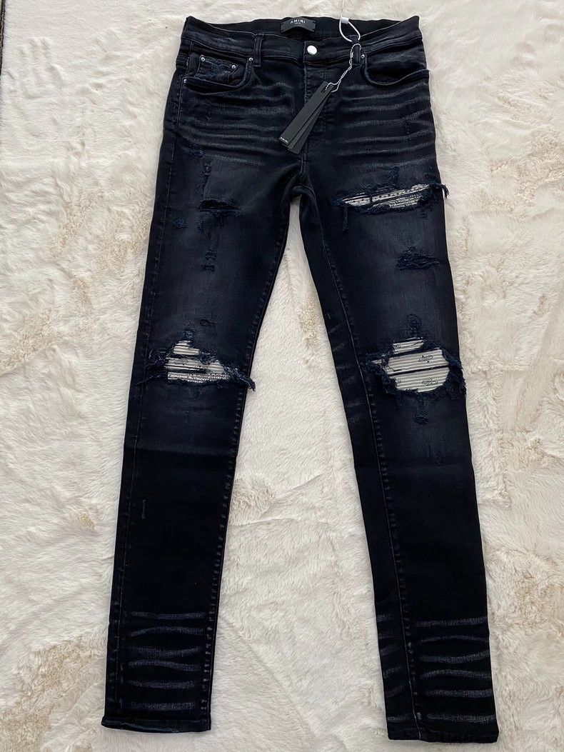 Amiri Amiri Washed black and white cashew flower patchwork MX1 je Size US 34 / EU 50 - 1 Thumbnail