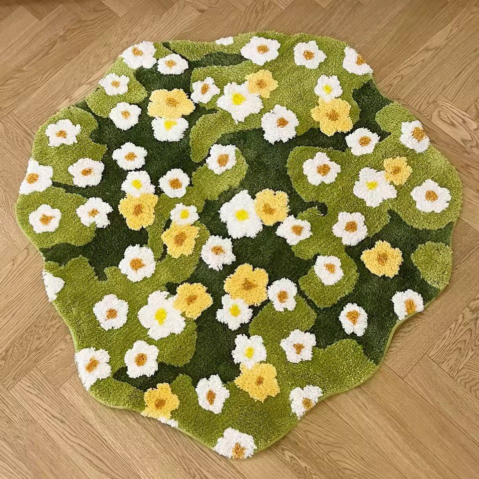 Handmade Daisy Flowers Tufting Bathroom Bedroom Rug Carpet Size ONE SIZE - 3 Thumbnail
