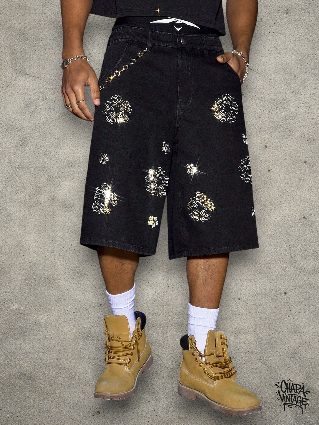Vintage Streetwear black denim shorts Size US 32 / EU 48 - 2 Thumbnail