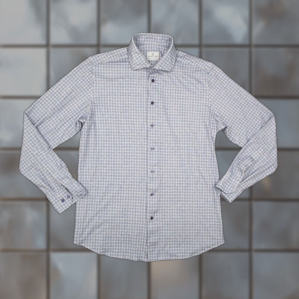 Vintage Emanuel Berg Blue Check Mens Dress Shirt Medium 16 Modern Fit Long Sleeve Button Up Size US M / EU 48-50 / 2 - 1 Thumbnail