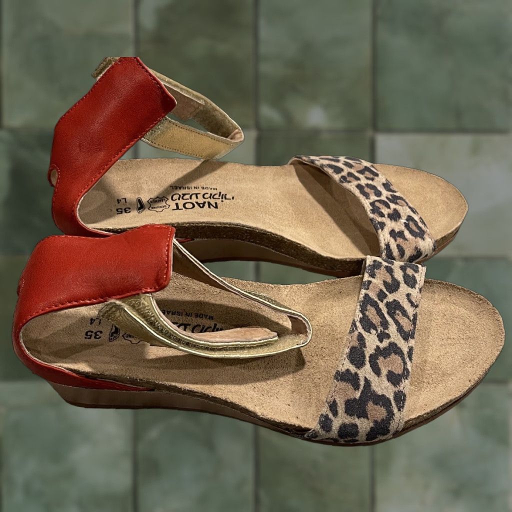 Vintage Naot Pixie Cheetah Kiss Red Wedge Sandal Women's U.S. 4-4.5 EUR 35 Size US 4.5 / IT 34.5 - 1 Thumbnail