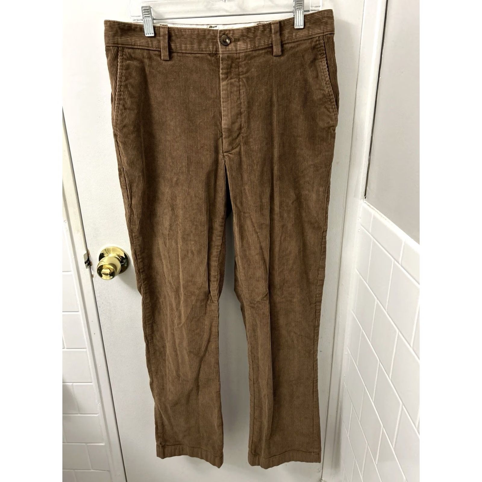 Vintage LL Bean Country Corduroy Pants Mens 33x32 Brown Classic Fit Stretch Casual Workwear Straight 5-Pocket Zipper Button Size US 33 - 2 Thumbnail