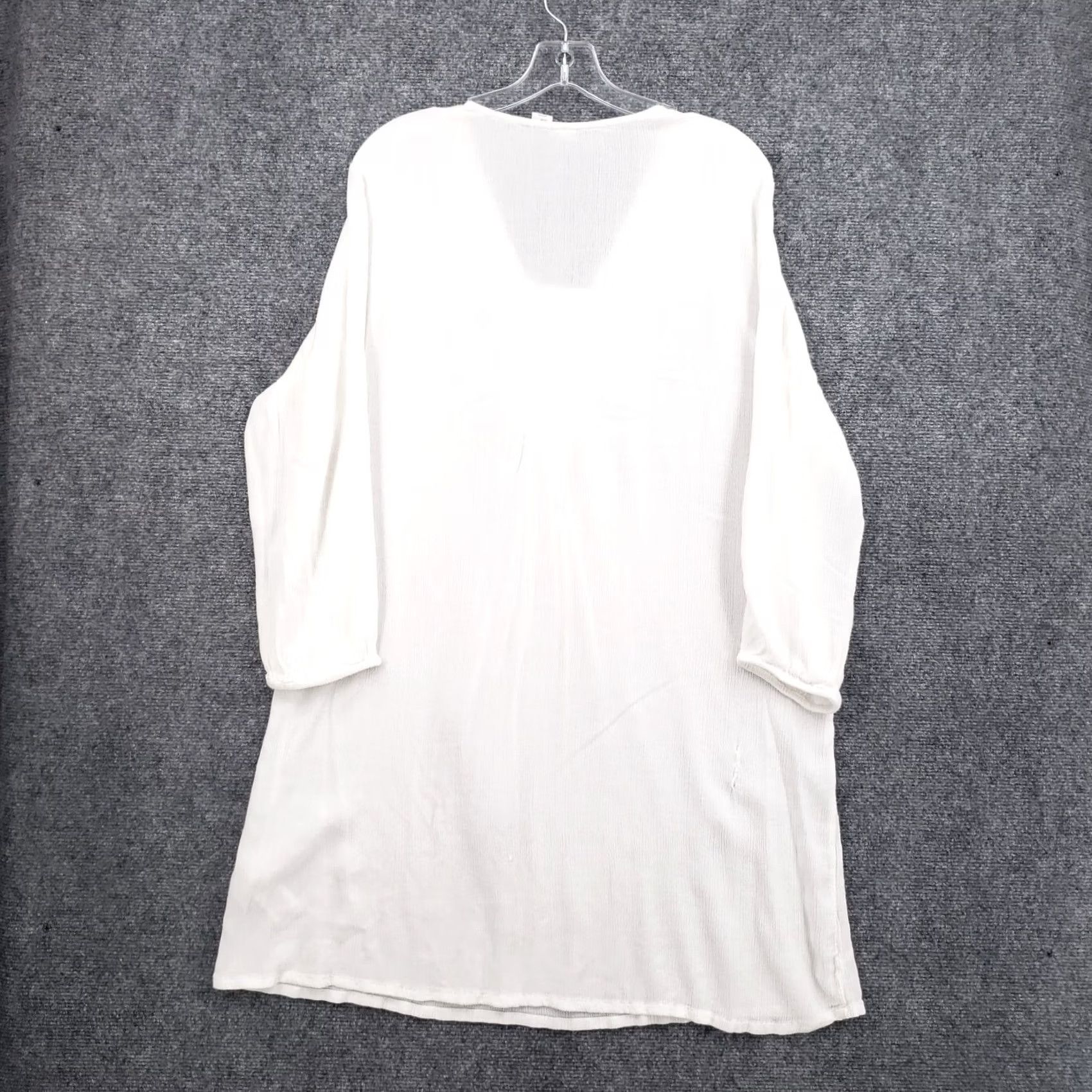 Vintage Artisan NY Shift Dress Womens XL White Embroidered Lace Up Bohemia Casual Knee Length V-Neck Satin Rayon Shirt? Size XL / US 12-14 / IT 48-50 - 2 Thumbnail