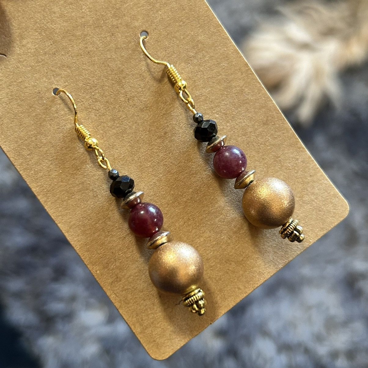 Handmade Handcrafted elegant matte vintage bead garnet earrings Size ONE SIZE - 1 Thumbnail