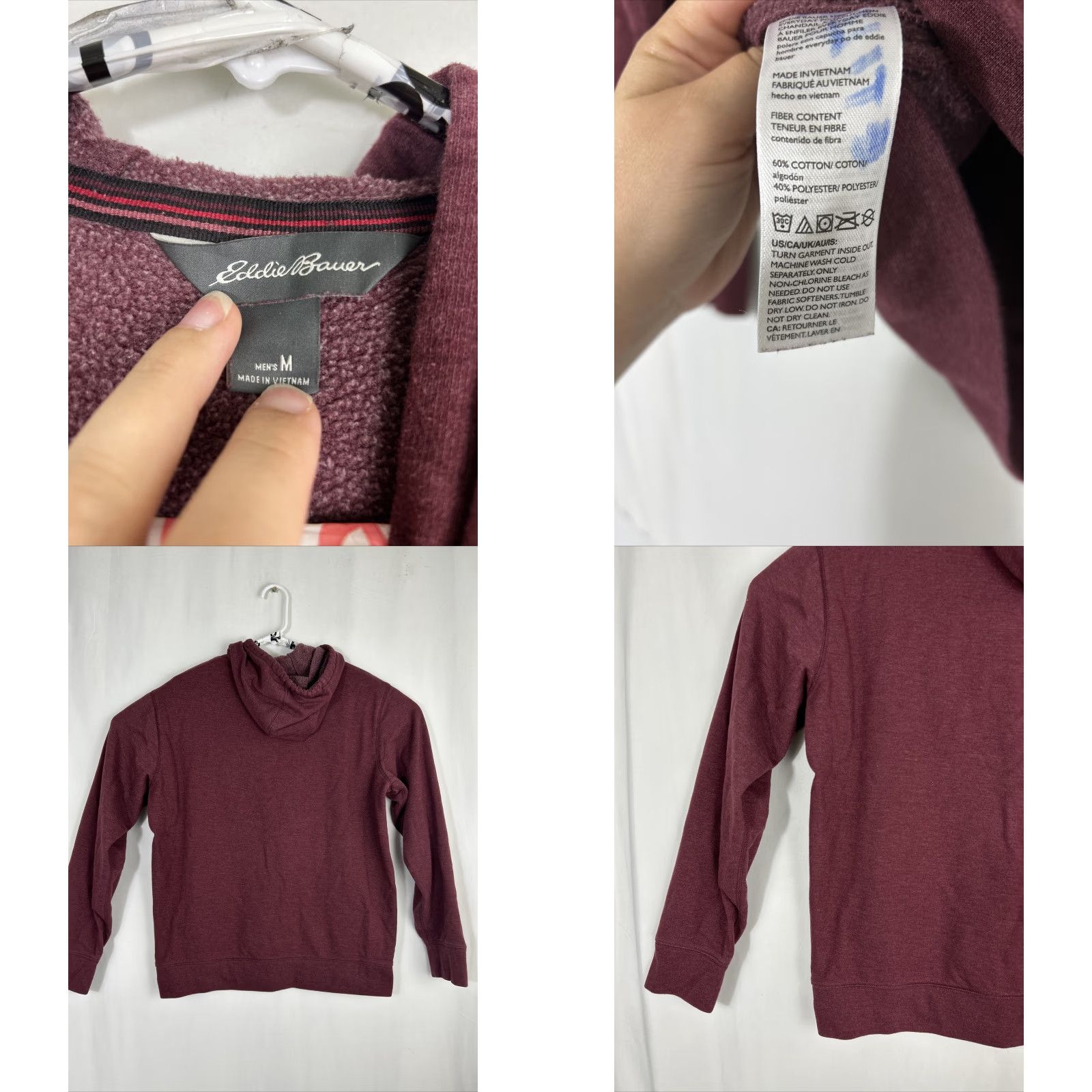 Eddie Bauer VINTAGE Eddie Bauer Mens Hoodie Pullover Everyday Cotton Blend Red Maroon M Adult Mens Size US M / EU 48-50 / 2 - 8 Thumbnail