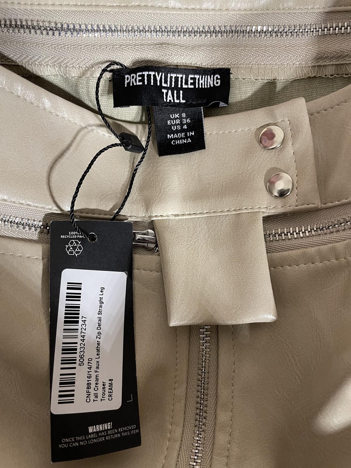 Other New Cream Faux Leather Zip Trouser Clean Girl Aesthetic Sz 4 Size 27" / US 4 / IT 40 - 2 Thumbnail