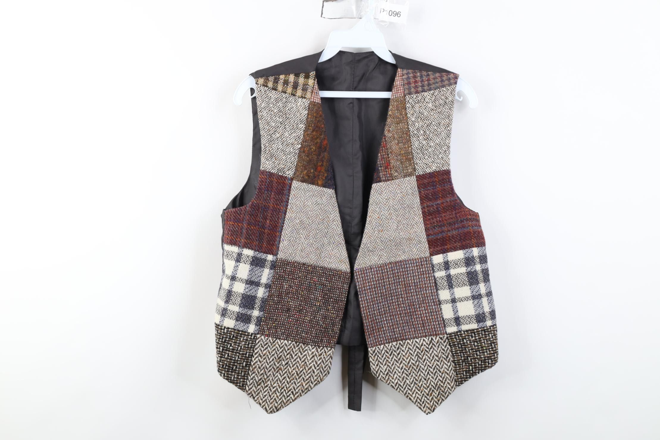 Vintage Vintage 90s Streetwear Tweed Patchwork Tie Back Vest Jacket Size M / US 6-8 / IT 42-44 - 1 Thumbnail