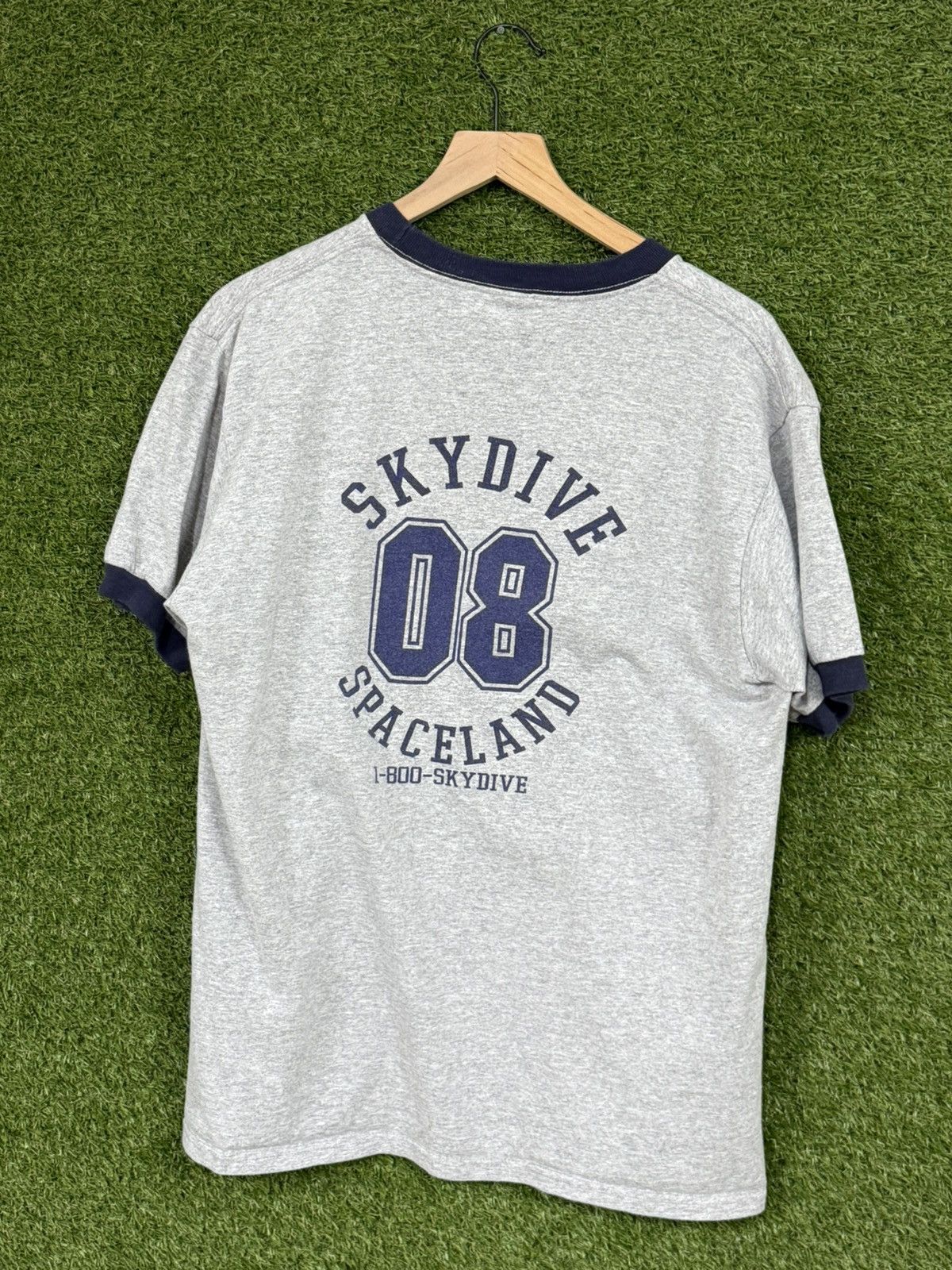 Vintage Skydive Space Land Ringer Sky Diving Tee Grey Blue Large Size US L / EU 52-54 / 3 - 3 Thumbnail