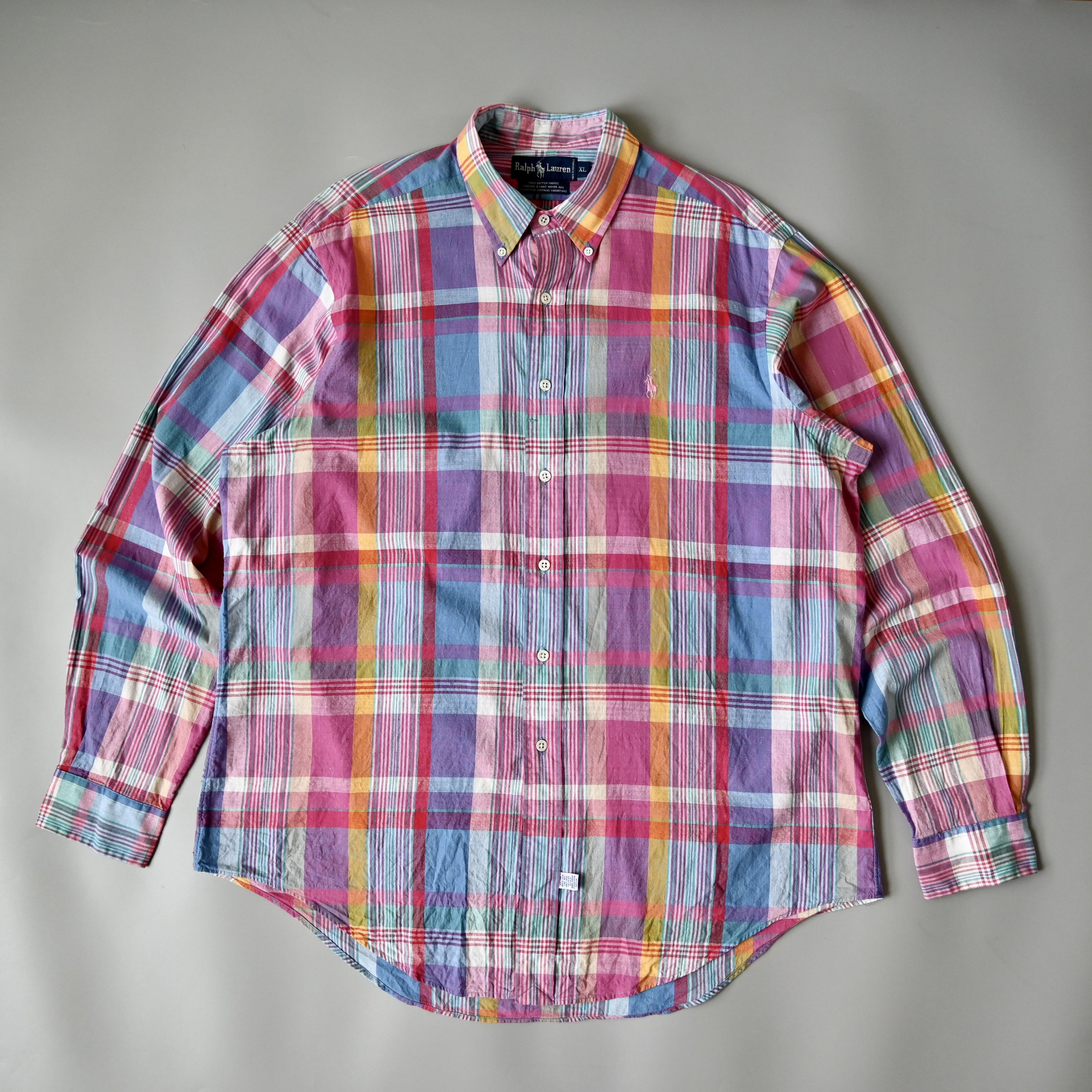 1980s - 90s Ralph Lauren handwoven madras BD shirt