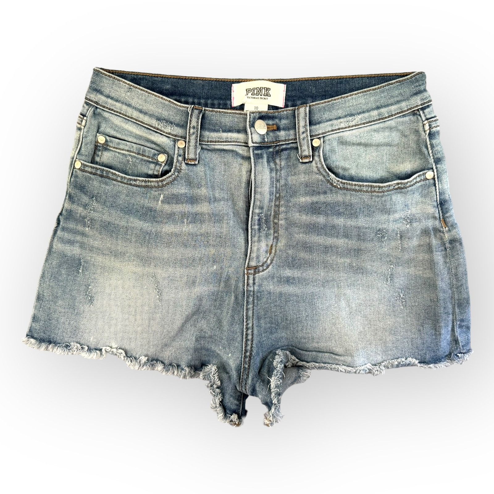 Pink VS PINK Distressed High Waisted Cutoff Faded Jean Shorts 10 Size 32" / US 10 / IT 46 - 2 Thumbnail
