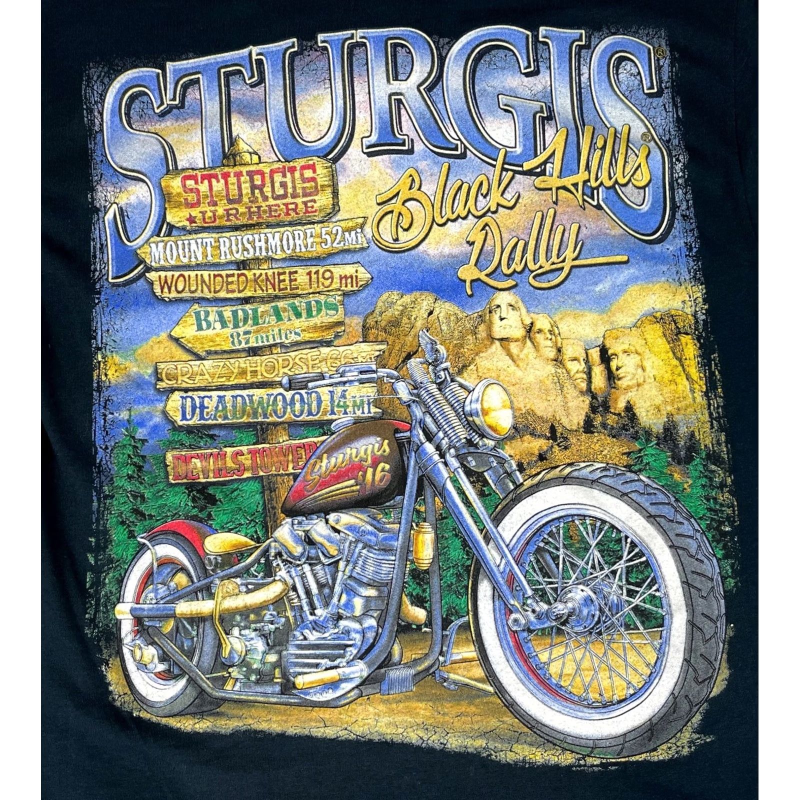 Gildan NWT 2016 Sturgis Black Hills Rally T-Shirt Double-Sided Sz M Gildan Men Cotton Black Size M T-Shirt Motorcycle Vintage/Pre-Owned Approved Size US M / EU 48-50 / 2 - 3 Thumbnail