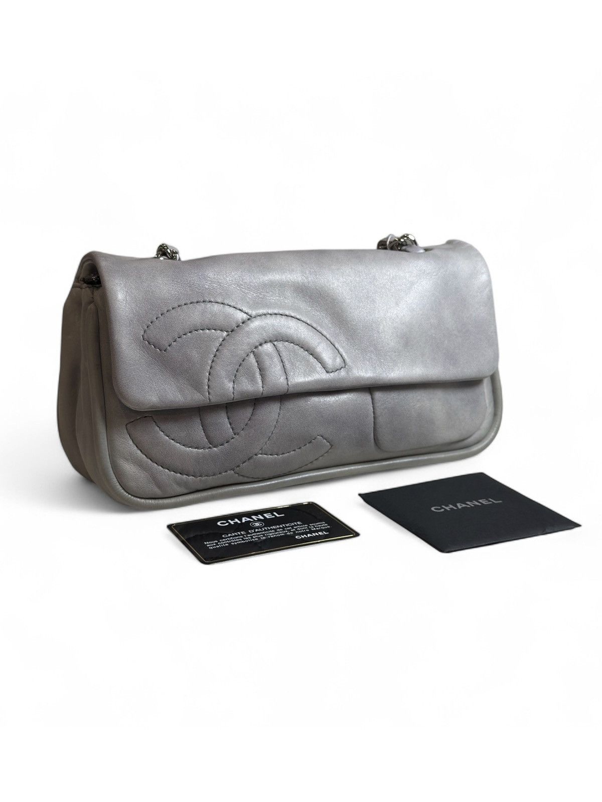 Grey Lambskin Diagonal CC Chain Flap Bag