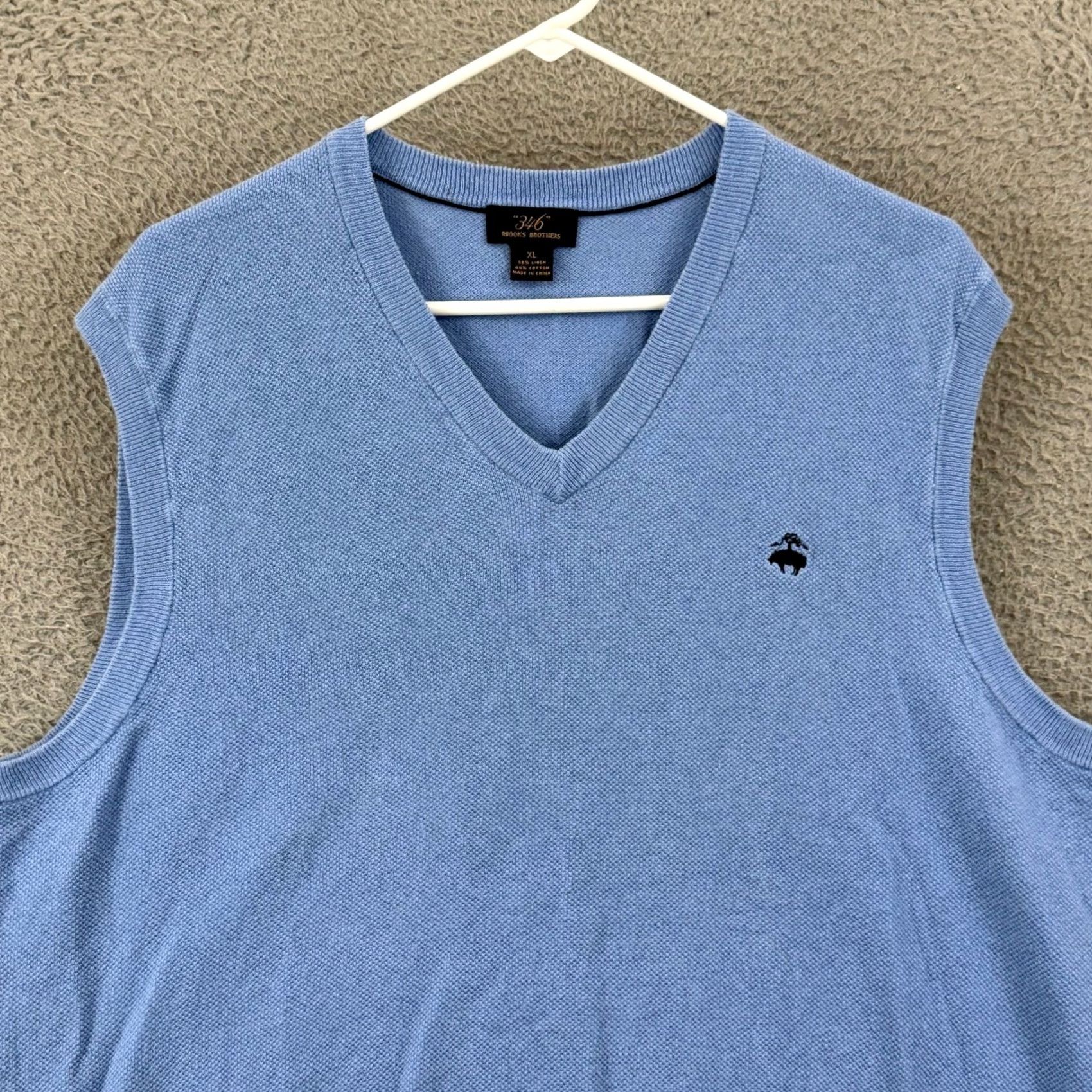 Brooks Brothers Brooks Brothers Vest Mens XL Blue Linen Blend V-Neck Knit 90s Preppy Golf Walking Solid Pattern Size US XL / EU 56 / 4 - 4 Thumbnail