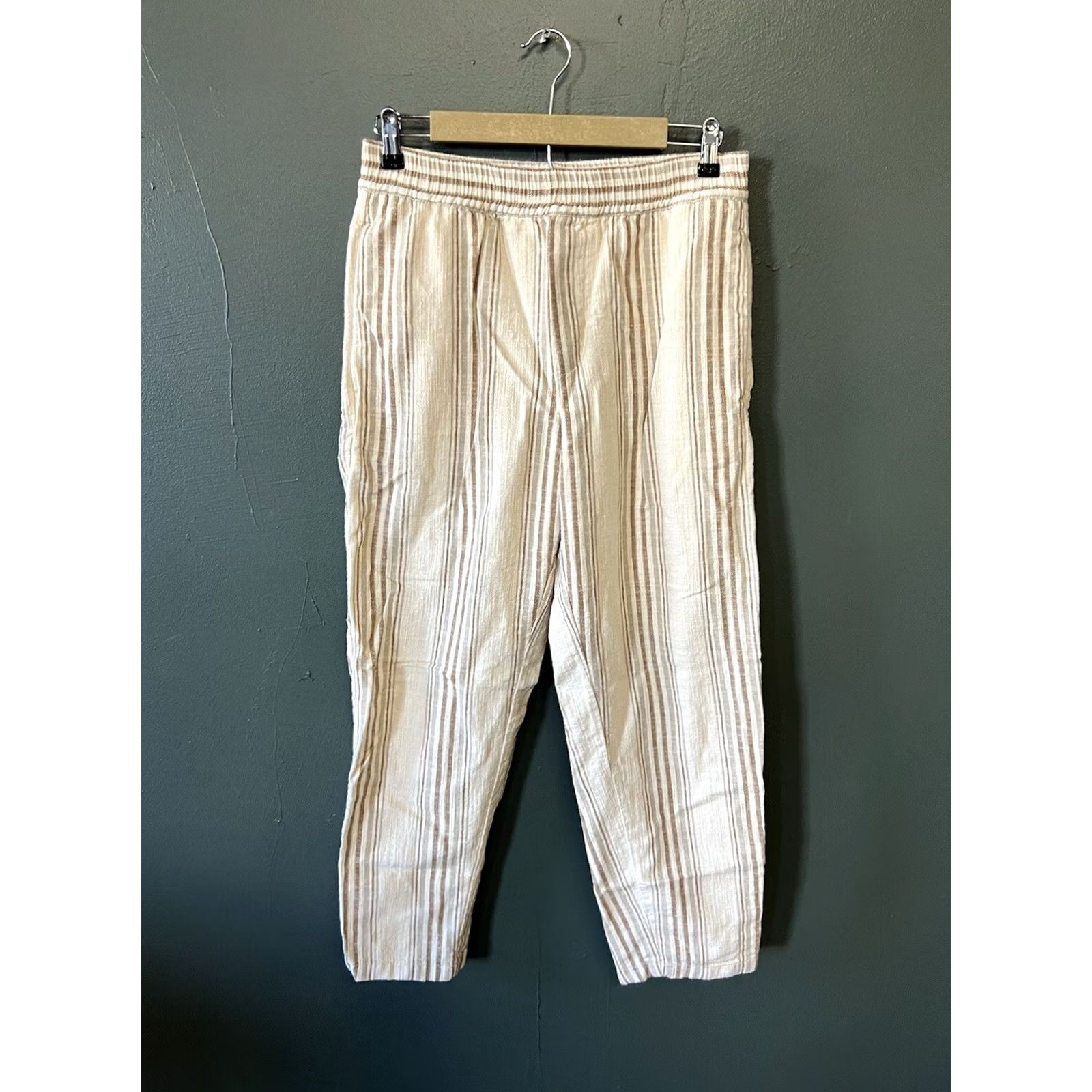 Zara Zara Womens Brown Striped Linen Pullon Stretch Fit Pants Wide Leg Size M Casual Cropped Womens Brown Striped Linen Pants Wide-Leg M Size 32" / US 10 / IT 46 - 2 Thumbnail