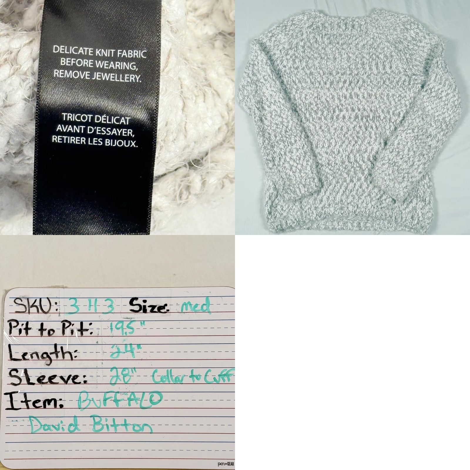 Buffalo David Bitton Buffalo David Bitton Sweater Medium White Gray Eyelash Fuzzy Knit Pullover Cozy Size M / US 6-8 / IT 42-44 - 8 Thumbnail