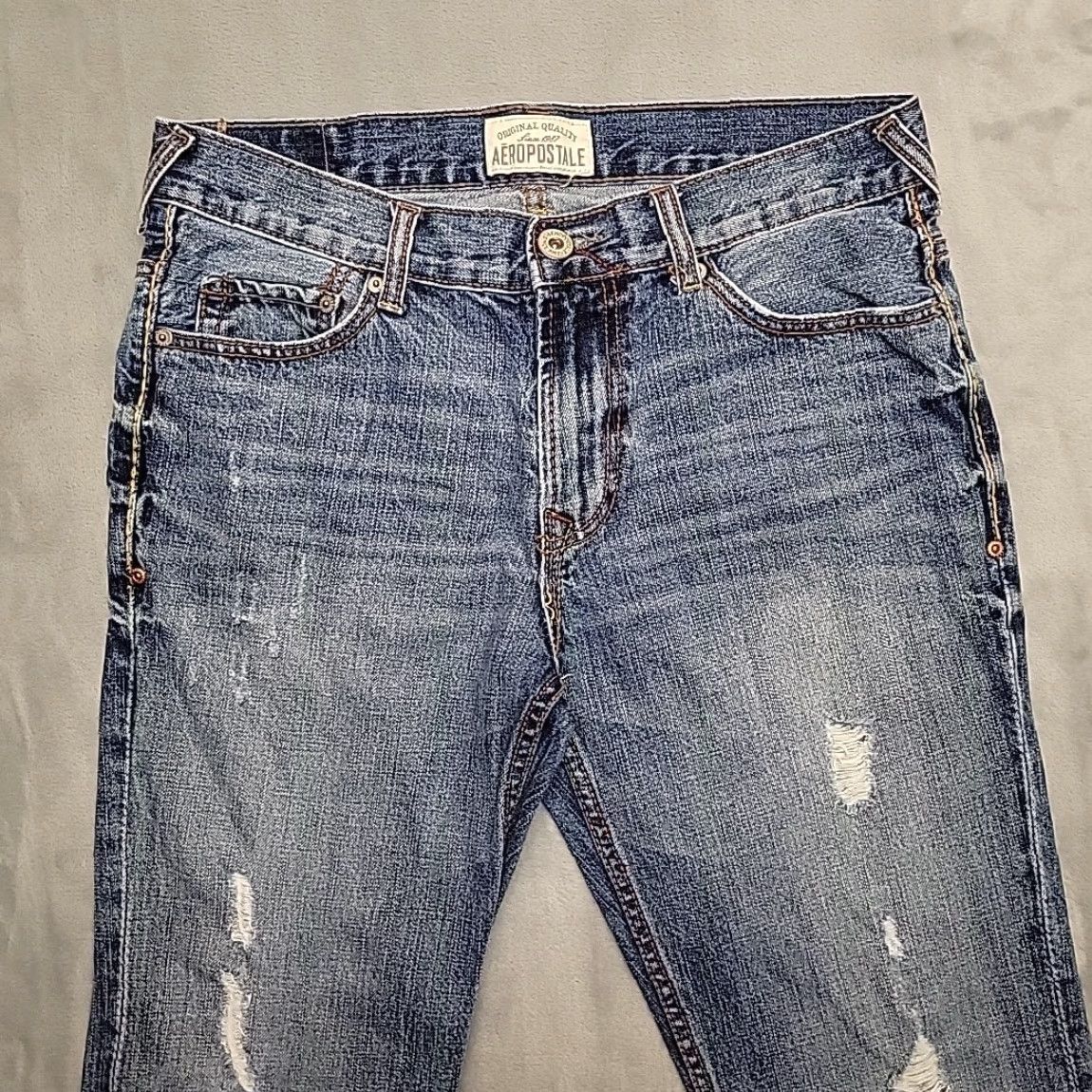Abercrombie & Fitch VINTAGE Aeropostale Jeans Mens 31x32 Distressed Blue Denim Slim Boot Cut 5-Pocket Design Womens? Mens? Size US 31 - 3 Thumbnail