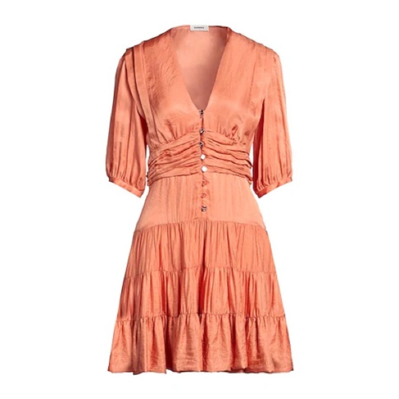 Sandro Sandro Gathered Tiered Satin Mini Dress Salmon Size FR 36 / Size S / US 4 / IT 40 - 3 Thumbnail