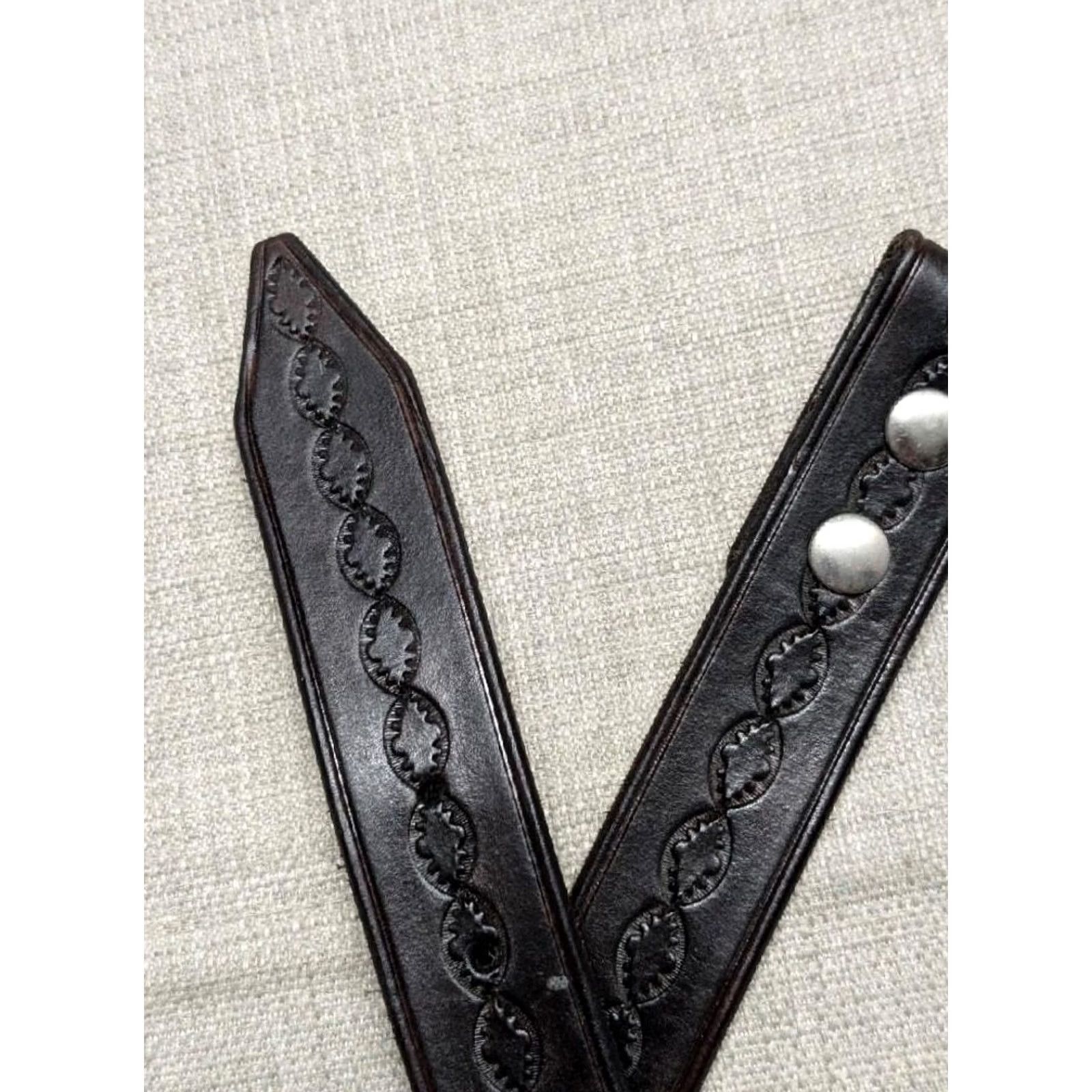 Vintage VINTAGE WESTERN leather Belt 40 brown GEOMETRIC COWBOY handcrafted TOOLED buckle Size 40 - 4 Thumbnail