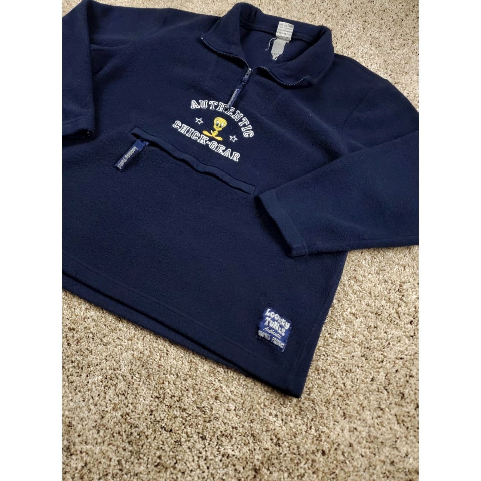 Vintage VINTAGE Looney Tunes Jacket 1/2 Zip Fleece Blue 90s M Adults Men Tweety Bird Short Stand-Up Collar Pockets Regular 1/4 Zip Size US M / EU 48-50 / 2 - 2 Thumbnail