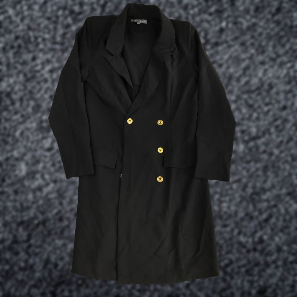 Doublet Sharagano Blazer Women's 10 Black Long NWT Double Breasted Shoulder Pads Pockets Blazer Size L / US 10 / IT 46 - 1 Thumbnail