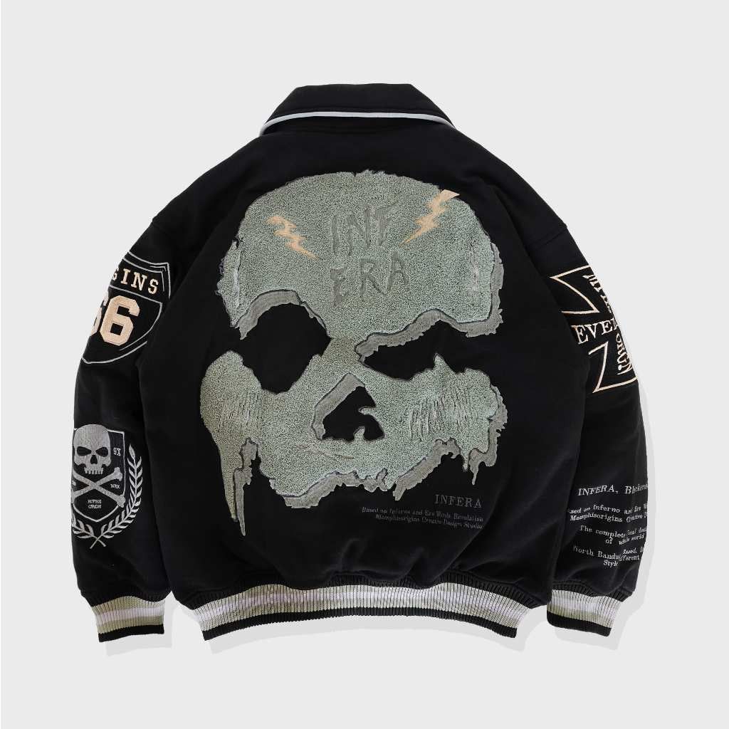 image of Bomber Jacket x Varsity Jacket - Infera Big Art Embroidery in Black, Men's (Size Small)