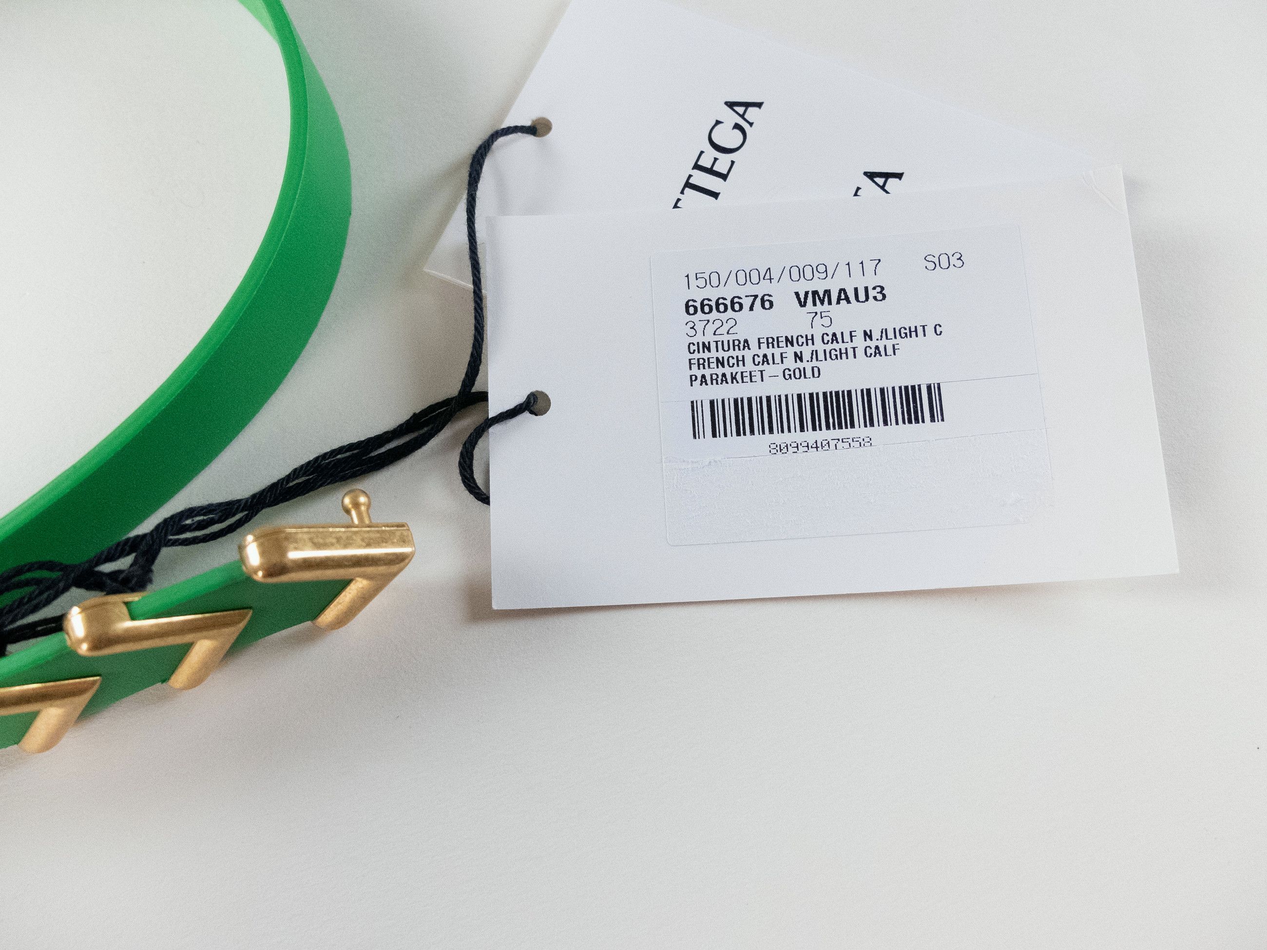 Bottega Veneta BOTTEGA VENETA green & gold chevron leather belt 75 Size ONE SIZE - 6 Thumbnail