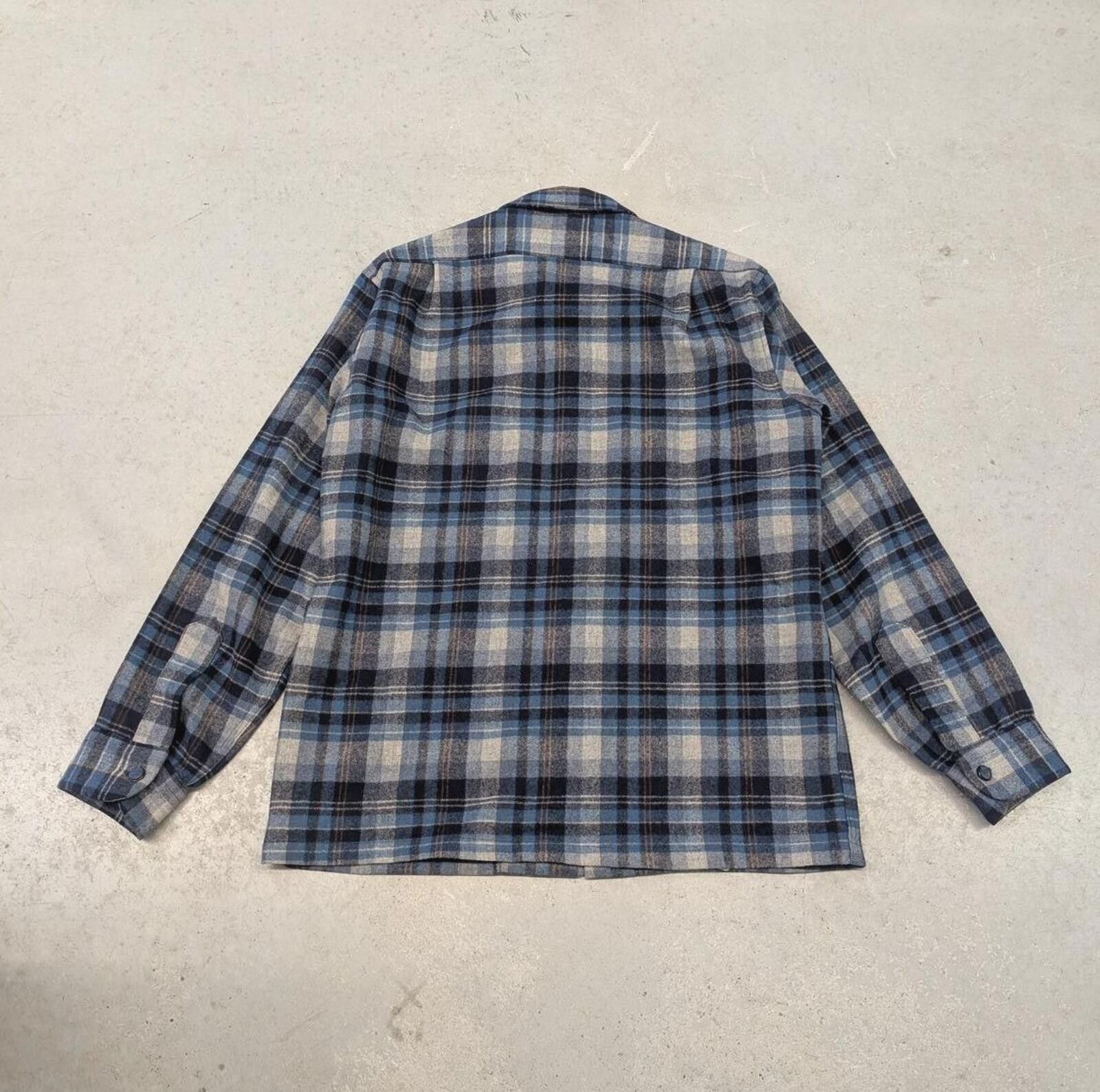 Pendleton Vintage 60s Pendleton Blue and Black Loop Collar Wool Shirt Size US M / EU 48-50 / 2 - 2 Thumbnail
